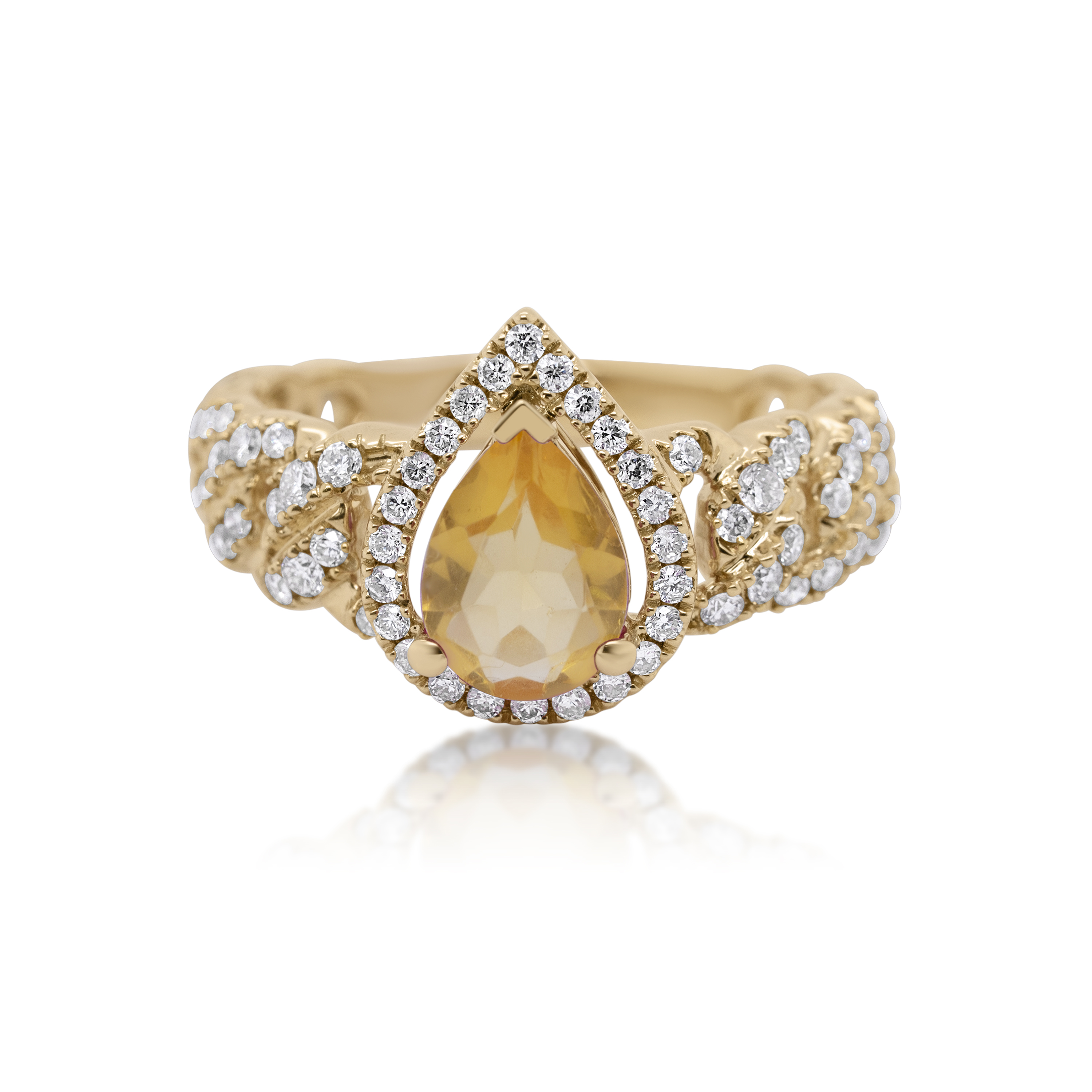 Diamond Ring 0.55 ct. 14K Yellow Gold Yellow Pear Shaped Center Stone